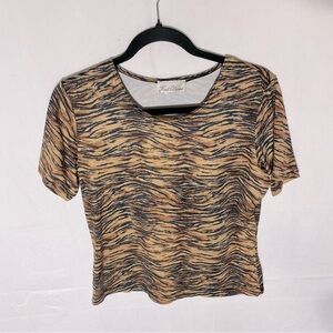 Vintage 90’s Fred David Animal Print Mob Wife Short Sleeve Scoop Neck Top S